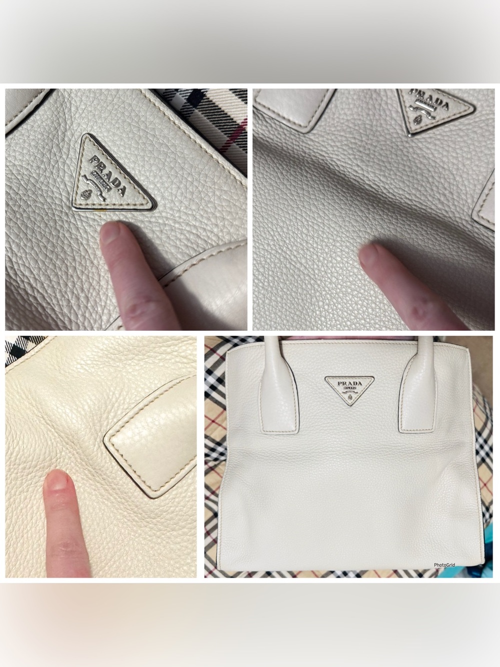Prada AUTHENTIC Talco Off White Vitello Daino Textured Leather Tote Bag - Picture 8 of 16